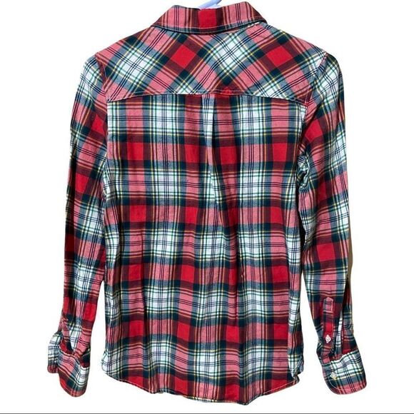 J. Crew Half Button Cotton Red Plaid Flannel - Picture 2 of 5